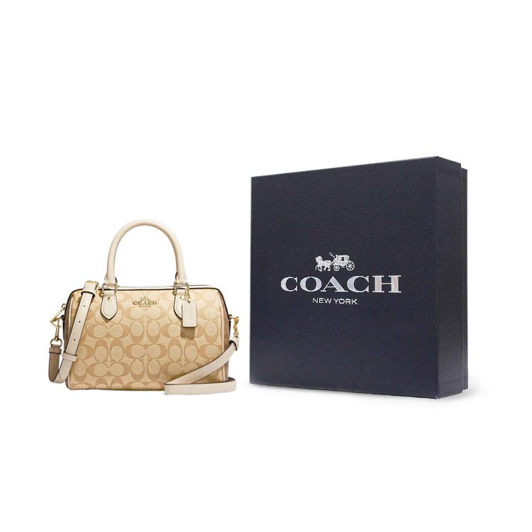 Coach Rowan 25 Classic Monogram Zip Closure Coated Canvas And Leather Boston Bag Women handbags Brown CH486-IMOT4