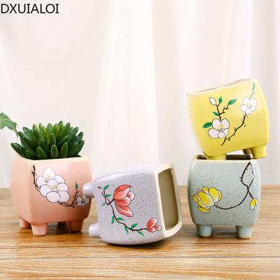 Vierkante Succulenten Bloempot met Voet Keramische Bloempot Bureau Potplant Eenvoudig Ademende Plantenbloempot Huisdecoratie