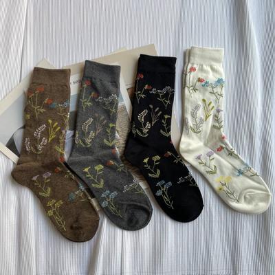 Plants and Flowers, Literature, Japanese Style, Mid Length Socks, Retro Long Socks