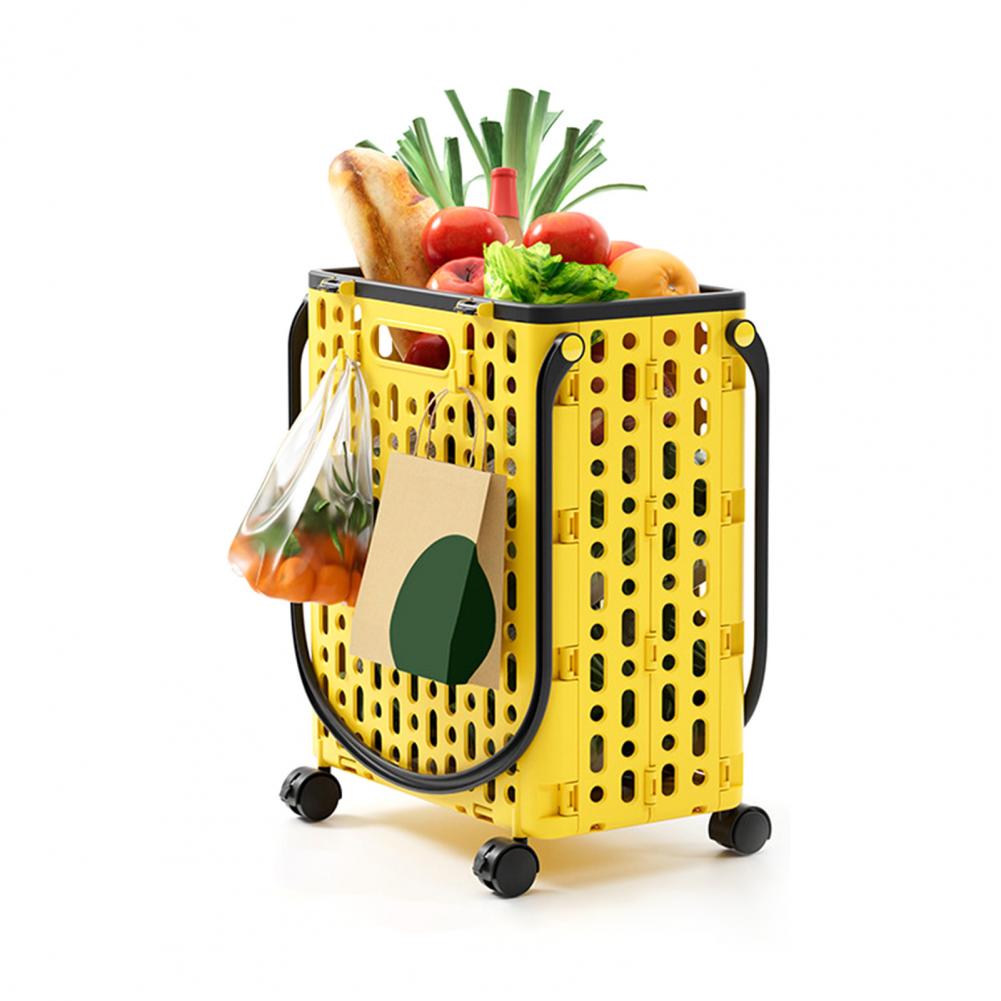 Folding Shopping Cart Collapsible Utility Cart with 360-Degree Swivel Wheels Lightweight Foldable Rolling Cart with Hooks