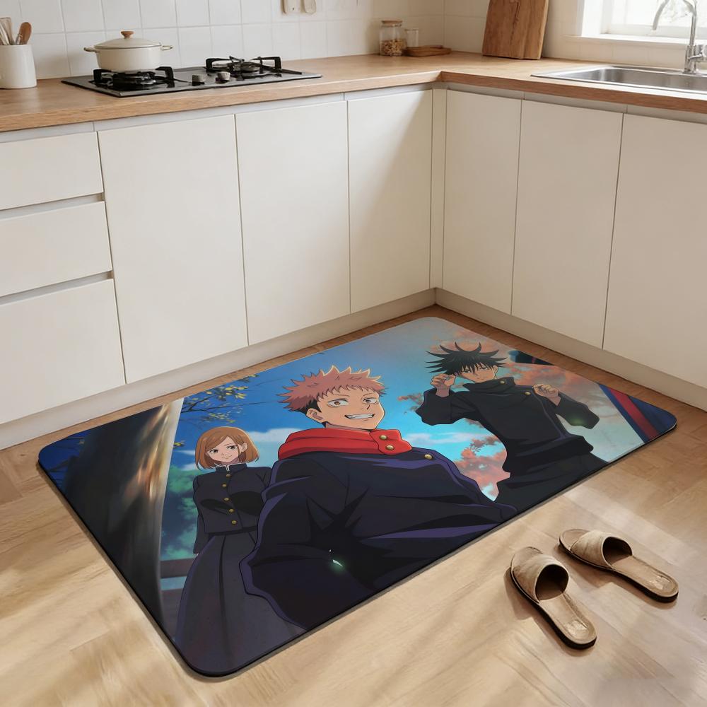 Cartoon Jujutsu Kaisen Floor Mat Non-slip Quick-dry Diatomaceous Earth Bath Mat, Absorbent Doormat
