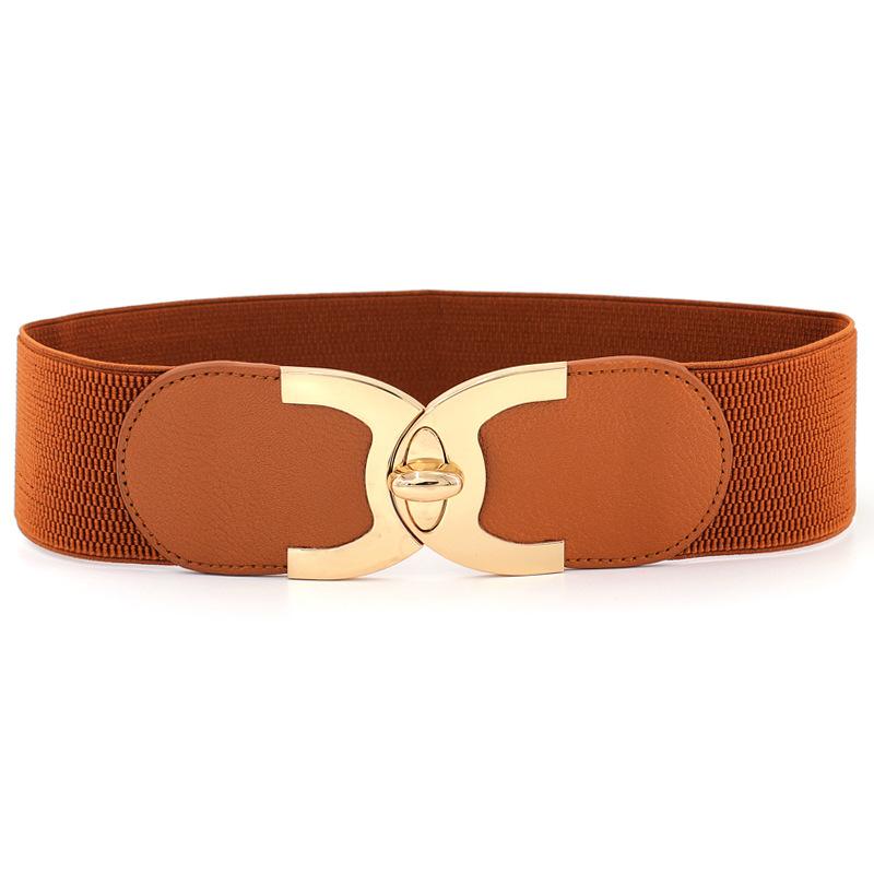Women's Golden Rotating Lock Elastic Waistband Four Seasons All-Match Waist Seal Women's Elastic Wide Belt Four