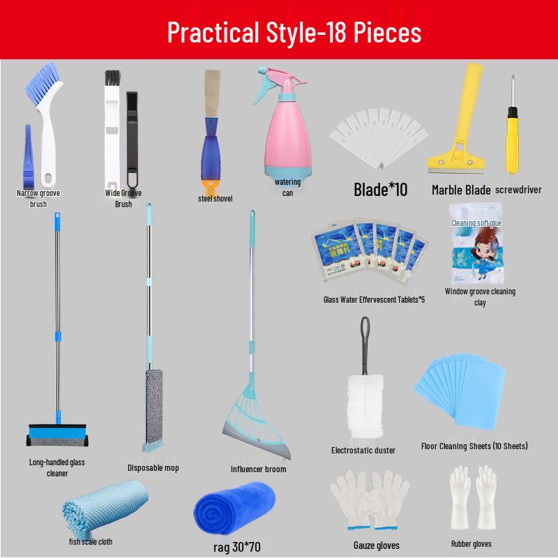 New Home Cleaning Tool Set - Complete Housekeeping and Spring Cleaning Kit