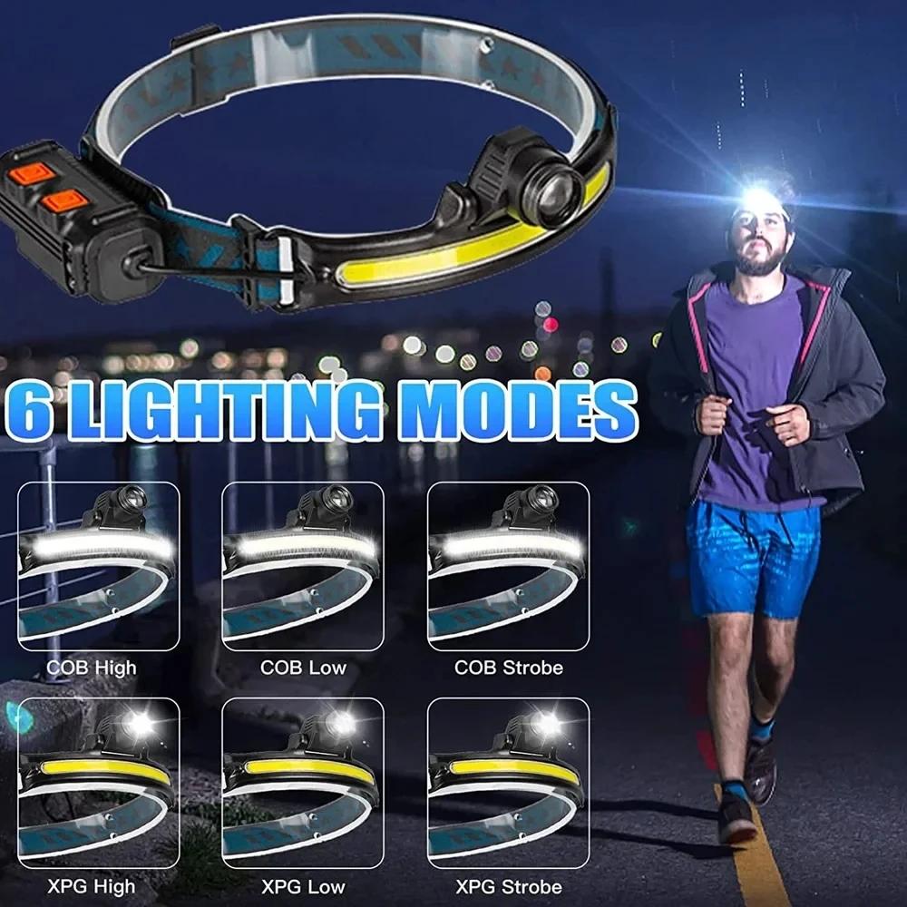 20000 Lumens Induction XPG+COB Headlamp Rechargeable Head Zoom Torch with 6 Modes Outdoor Work Headlight for Running Camping