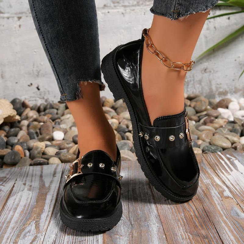Modne buty na platformie, jesienne nowości, okrągły nosek, głęboki dekolt, cyrkonie, metalowy guzik, miękka podeszwa, antypoślizgowe, buty na obcasie typu klocek
