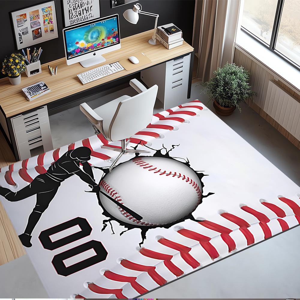 Baseball Printed Carpet,Rug,for Office Chair Living Room Bedroom Kitchen Room Decor Gifts.