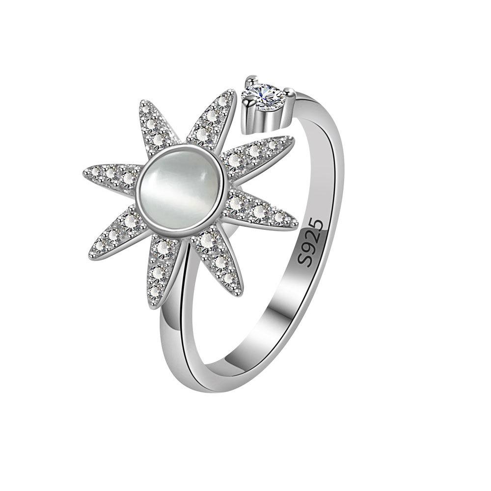 Women Hexagram Spinner Ring Anti Anxiety Stress Relief Zircon Rotatable Band Jewelry For Calming
