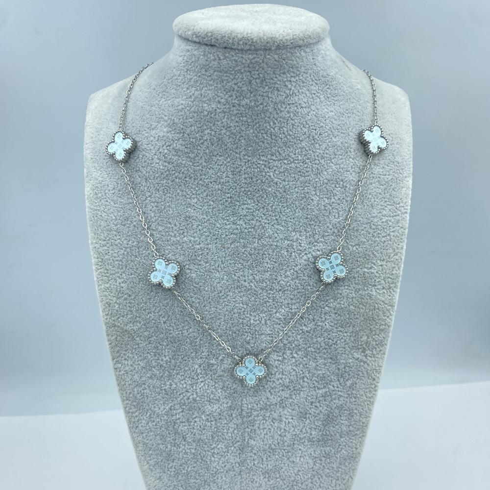 13MM Titanium Steel 5 Flowers Double Sided Shell Star Pattern Shell Lucky Four Leaf Clover Necklace