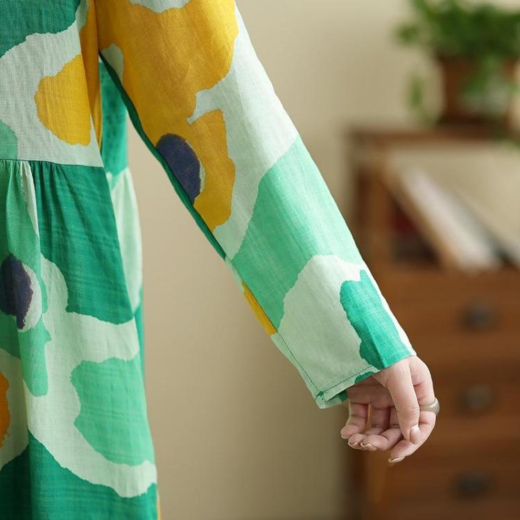 New Vintage Floral Maxi Dress Women Plus Size Spring Long Sleeve Loose Oversize Basic Long Dress