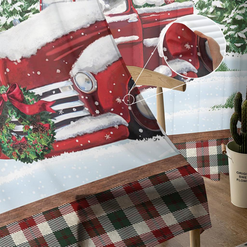 Christmas Truck Elk Fir Tree Berries Sheer Curtains For Kids Bedroom Living Room Voile Curtains Xmas Kitchen Tulle Curtain