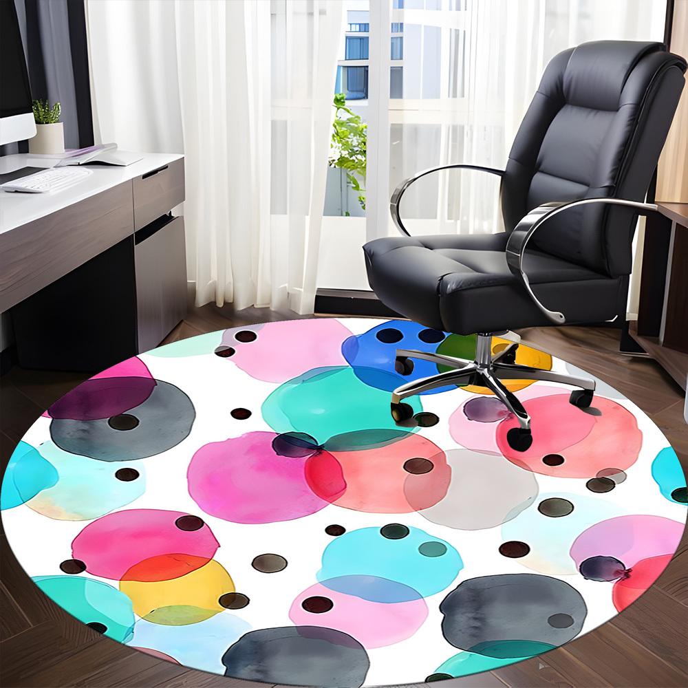 1pc Colorful Circles Chair Carpet for Office, Indoor Non Slip Washable Polyester Fiber Carpet,