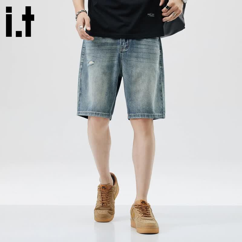 Men s Loose Fit Distressed Denim Shorts 30 светло-синий