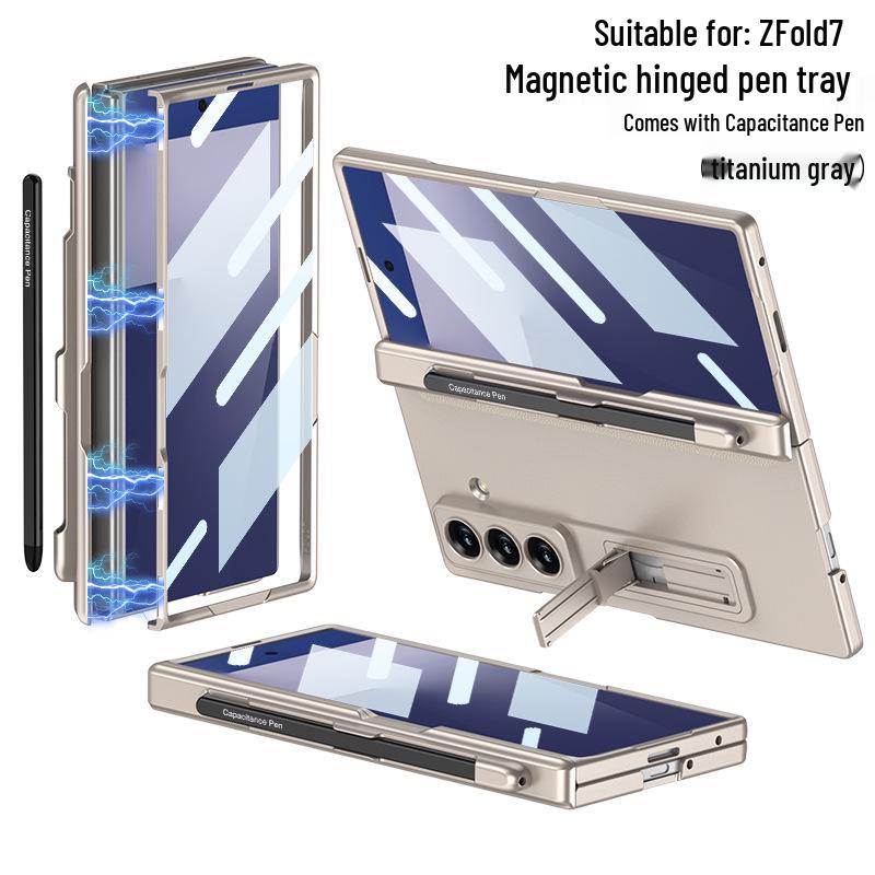 Samsung Z Fold7 Magnetic Solid Color Flip Case with Pen Slot and Stand