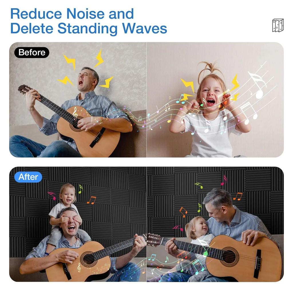 12-Pack Self-Adhesive Acoustic Foam Panels, High-Density Triangle Soundproof Pads For Wall, Flame Retardant & Easy Install