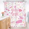 Kids Positive Quotes Shower Curtain Pink Neon Cute Funny Abstract Graffiti Girls Girly Teens You are Artwork Cloth  Waterproof