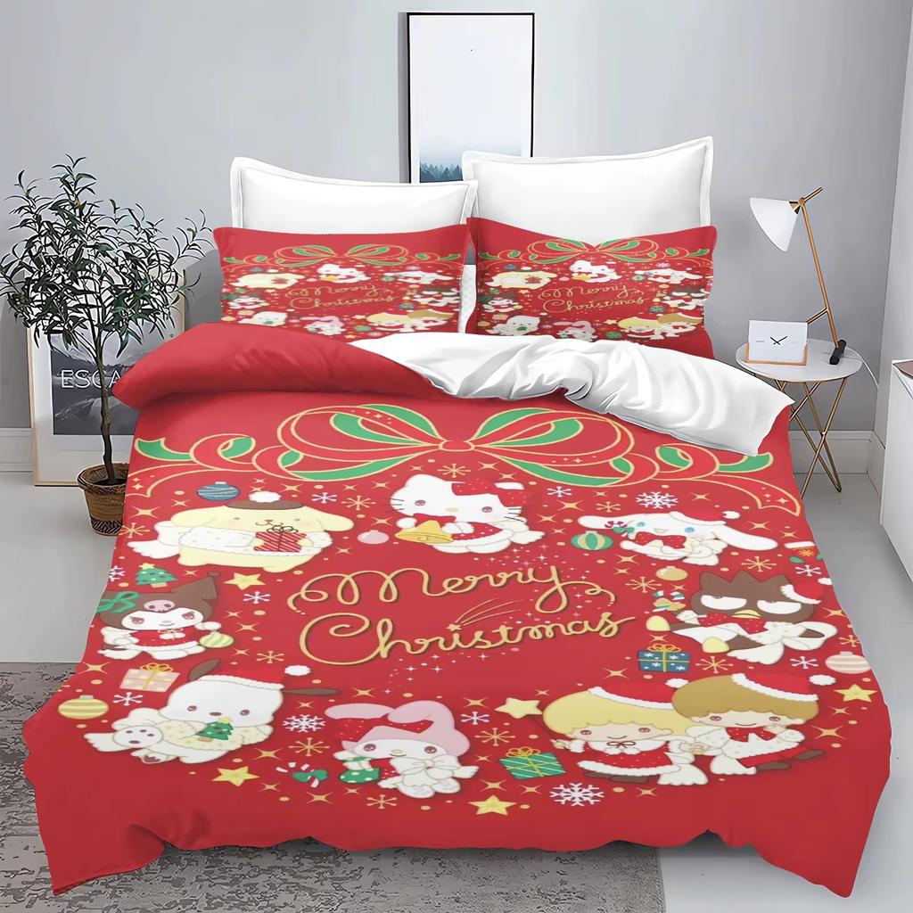 Christmas Series Sanrio Bedding Set Polyester 3D Duvet Cover Pillow Case Set Bed Cover Adult Kids Bedroom Decoration