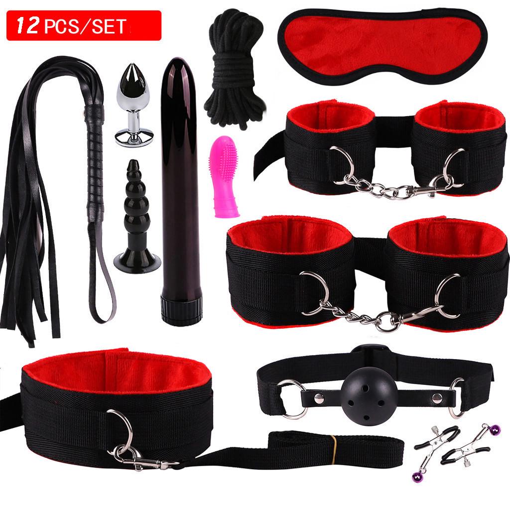 Plush Suit Whip Mask Handcuffs Vibrator Bundled Binding Sexy Toy Set SM Game Kit