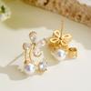 Huitan Aesthetic Crystal Flower Earrings with Cubic Zirconia for Women Temperament Sweet Imitation Pearl Earrings Trendy Jewelry