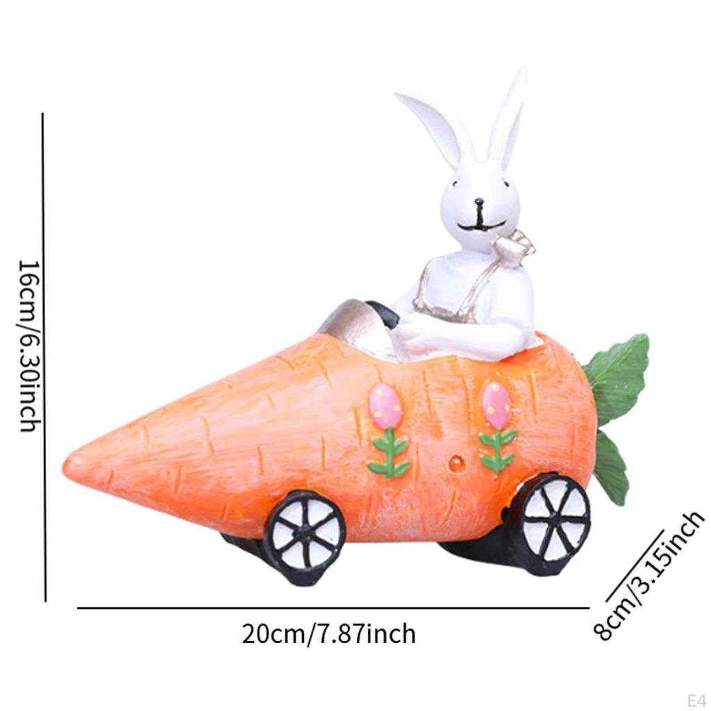 Bunny Car Figurine In Resin for Home Office Decoration 7.8x7x6.3inch