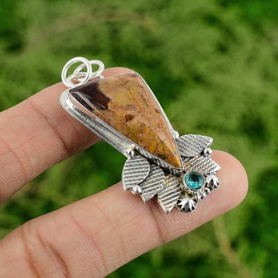 Daughters Day Sale 925 Silver Mookaite Gemstone Swiss Blue Topaz Mother Pendant