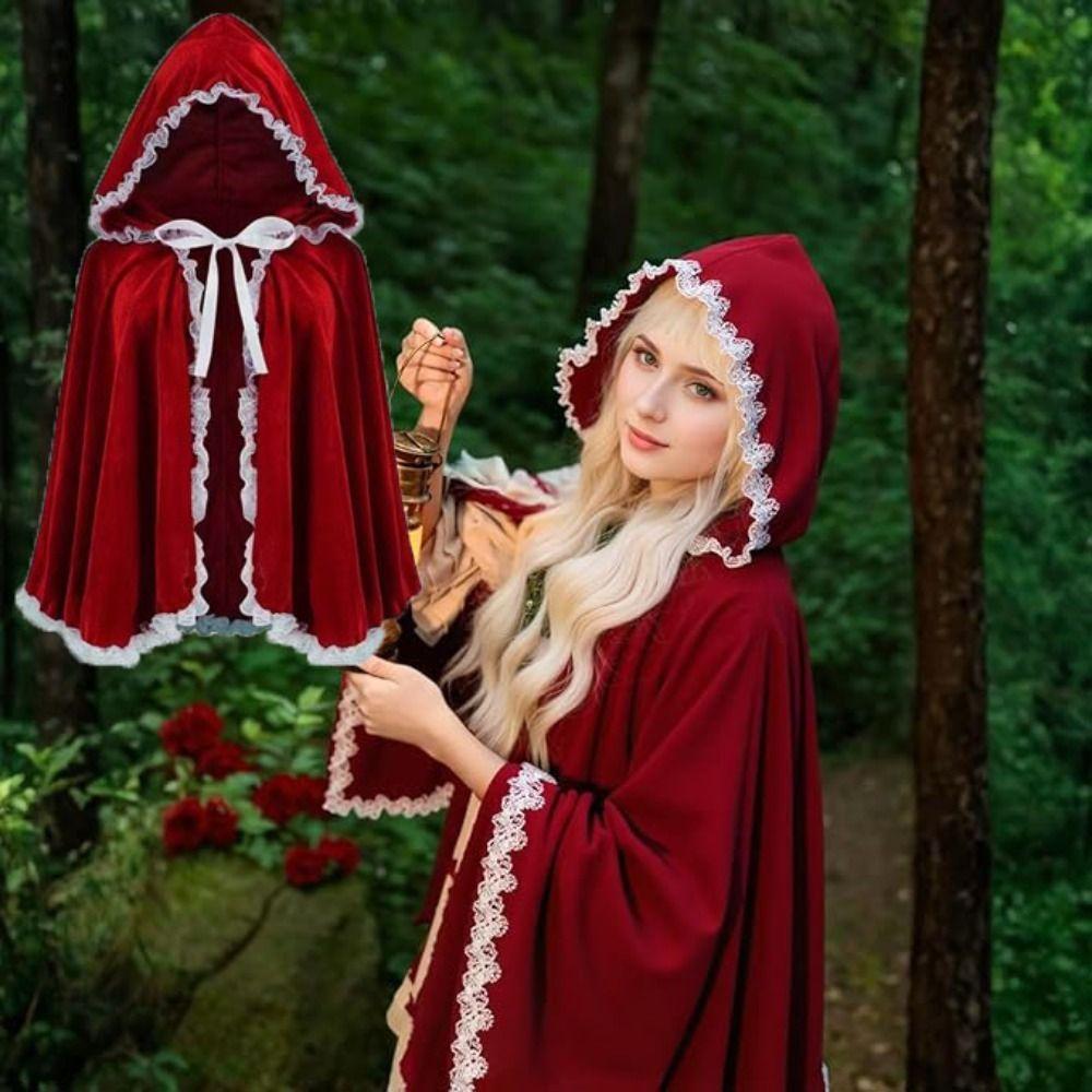 Vintage Halloween Hooded Cloak Lace-up Cosplay Costume Creative Gift Overcoats