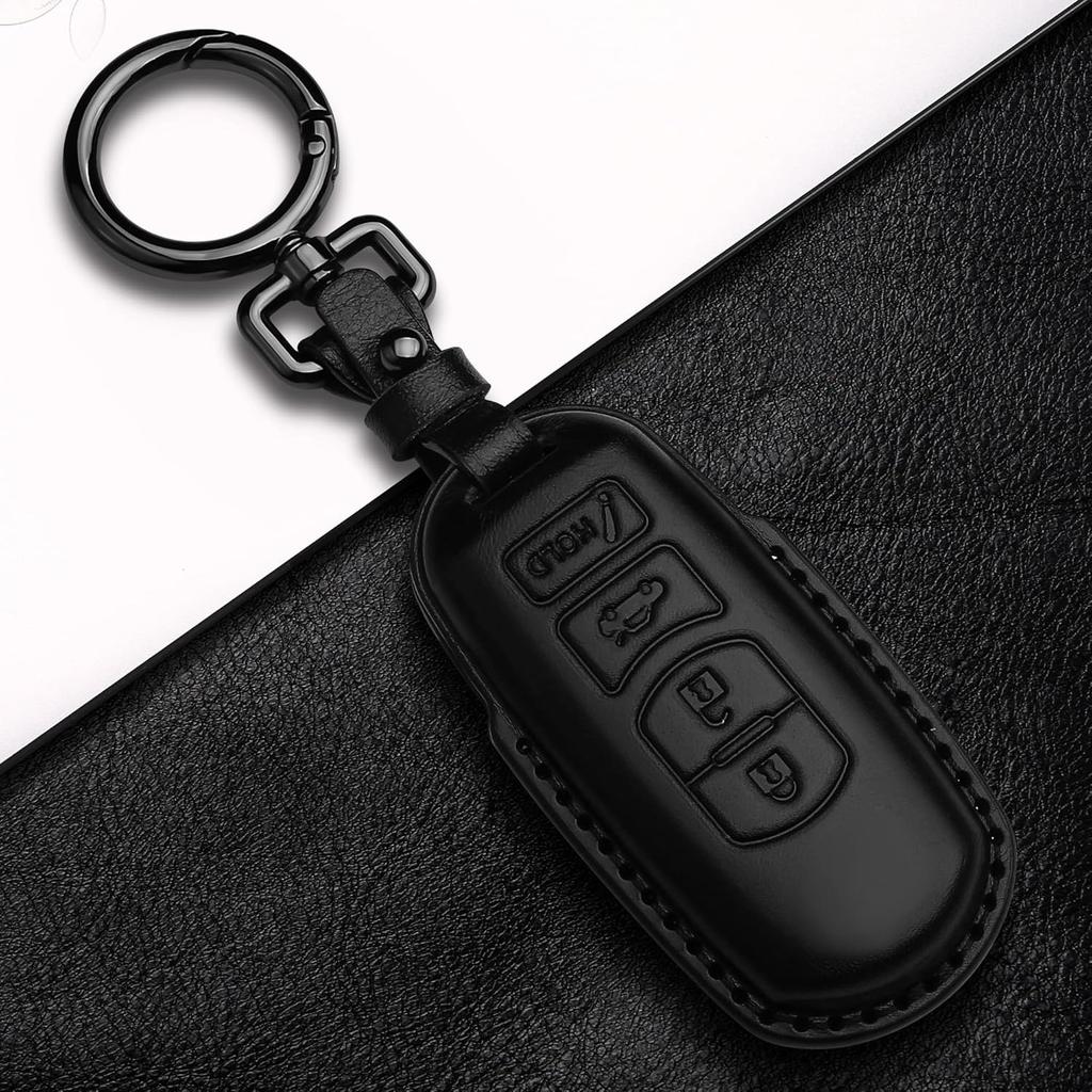 Tukellen for Mazda Leather Key Fob Cover with Keychain Compatible with Mazda 3 6 8 Miata MX-5 CX-3 CX-5 CX-7 CX-9 4-Buttons Smart Remote, Leather