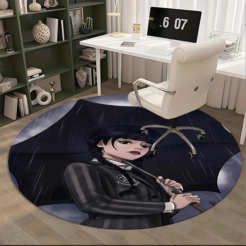 Wednesday Addams Chair Mat Round Rug-Office Carpet, Machine Washable, Non-slip, Suitable for Living Rooms, Bedrooms
