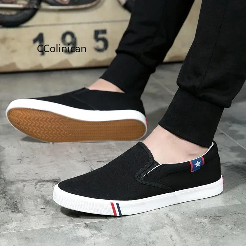 Men Shoes Casual Canvas Four Seasons Slip-on Unisex Man Fashion Walk Sneakers Flats Breathable Light Black Lovers Shoes Footwear