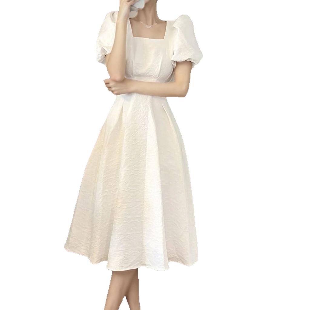 [Double-layer with Lining] Medium and Long Dress, Summer New Bubble Sleeve Fairy A-shaped Dress