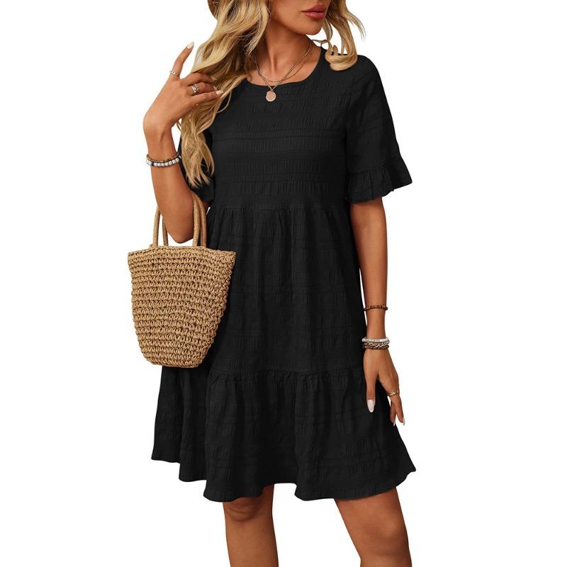 Spring Summer Women's Loose Casual Short Sleeved Flowing Dress