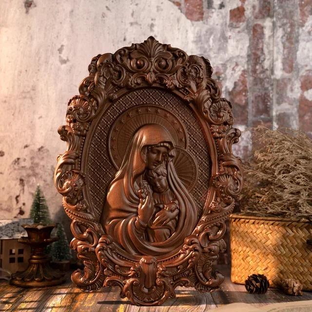 

Vintage Virgin Mary and Baby Jesus Wood Carving Catholic Religious Home Decoration 35cm