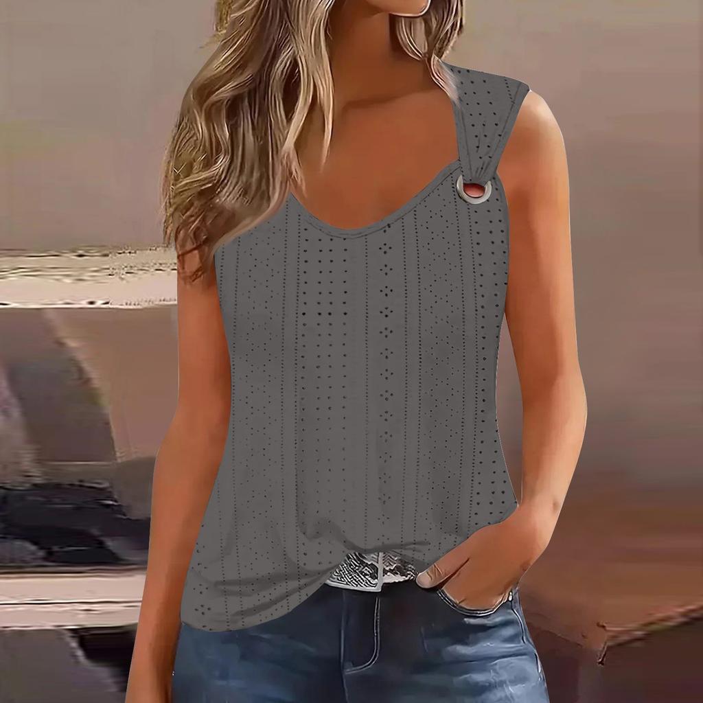 Women's Girl Tank Top Casual Vest Tops For Women Cute Knit Vest Top Eyelet Loose Fit Sleeveless Tops Flowy Eyelet