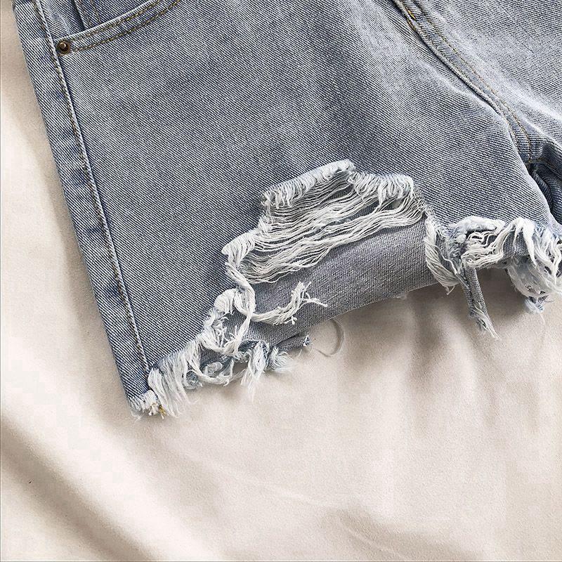 High-Waisted Ripped Denim Shorts for Women - 2025 Summer Korean Style, Wide-Leg, Frayed Hem, Versatile and Trendy