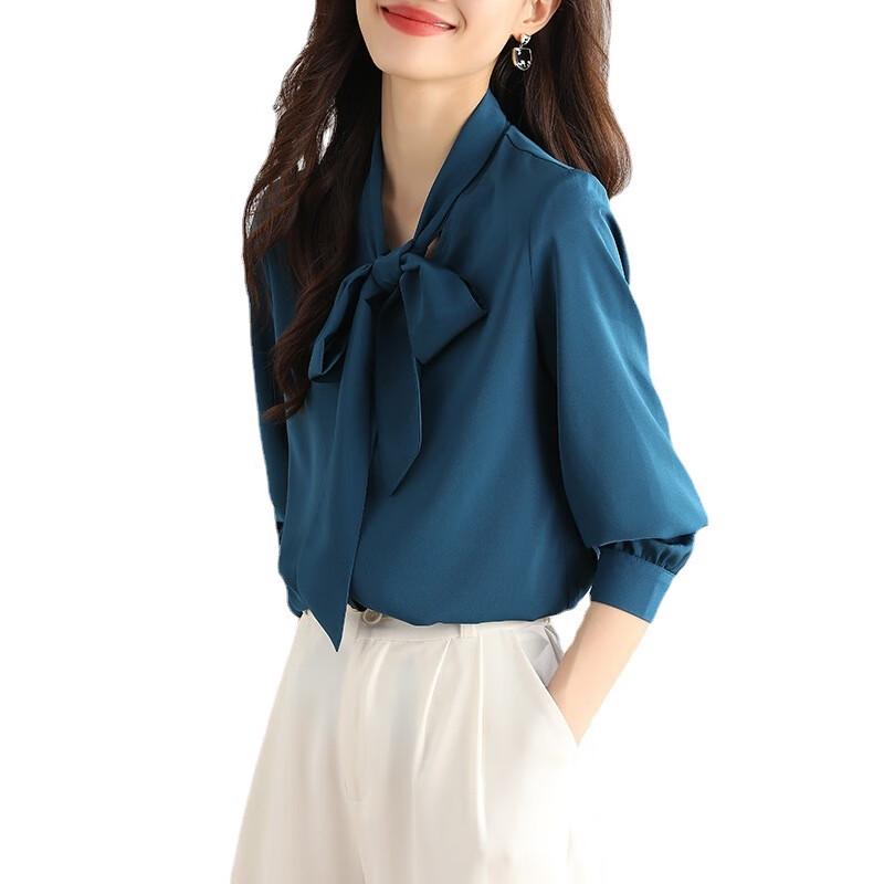Women s Long-Sleeve Bow-Tie Chiffon Blouse XL