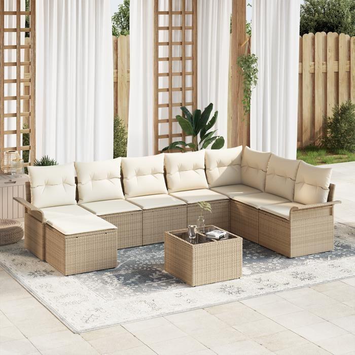 VidaXL Set de canapé de jardin de 9 pièces avec coussins en poly rattan brun 3345491