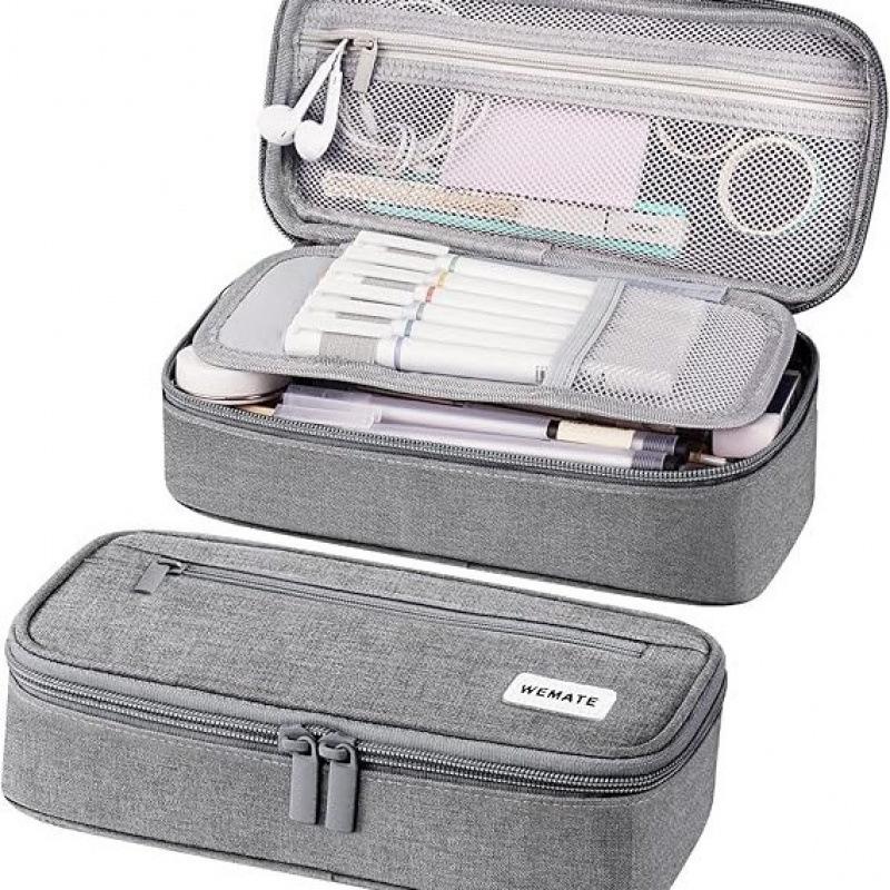 

Gray Large-Capacity Aesthetic Pencil Case for Adults - Office/Stationery Pencil Bag
