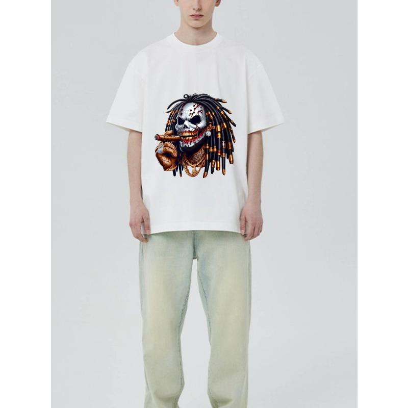 Black T Shirt with Skull and Dreadlocks Print for Casual Wear