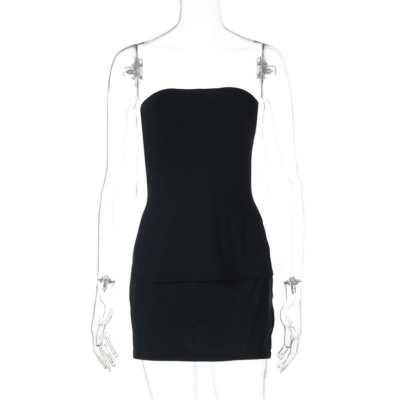 

Gusty2025 Summer Fashion Pure Desire Sexy Wind Side Slit Tube Top Tops + Slim-Fit Hip-Wrapped Short Dress Two-piece Set Black S