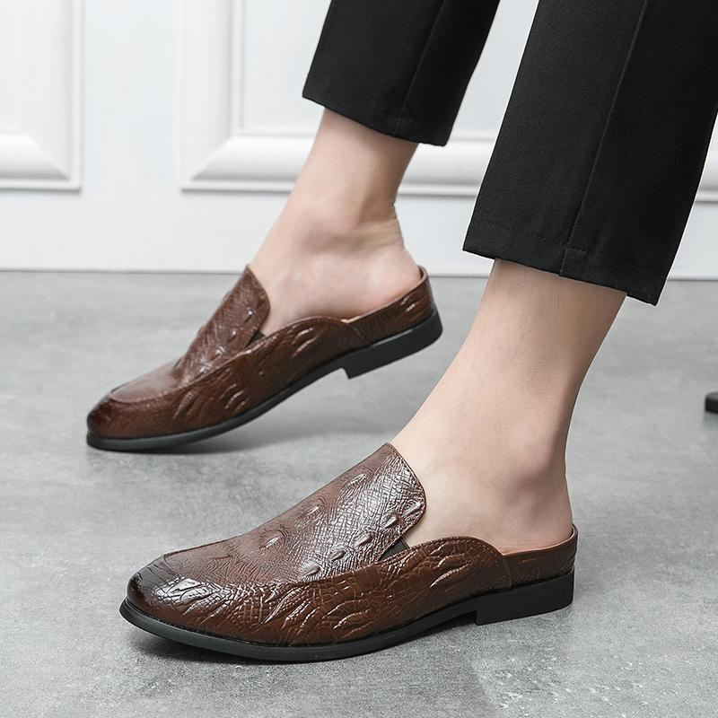FashionLuxury Brand Mens Casual Shoes Summer Slip On Loafers Designer Leather Half Shoes For Men Shoes Driving Business Mules Mocassins