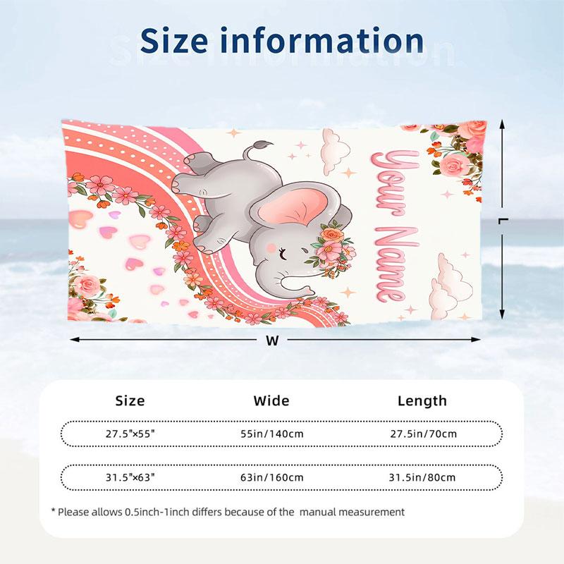 Elephant Theme Beach Towel Personalized Custom Name & Text Soft Quick Dry Beach Towel for Swimming Travel