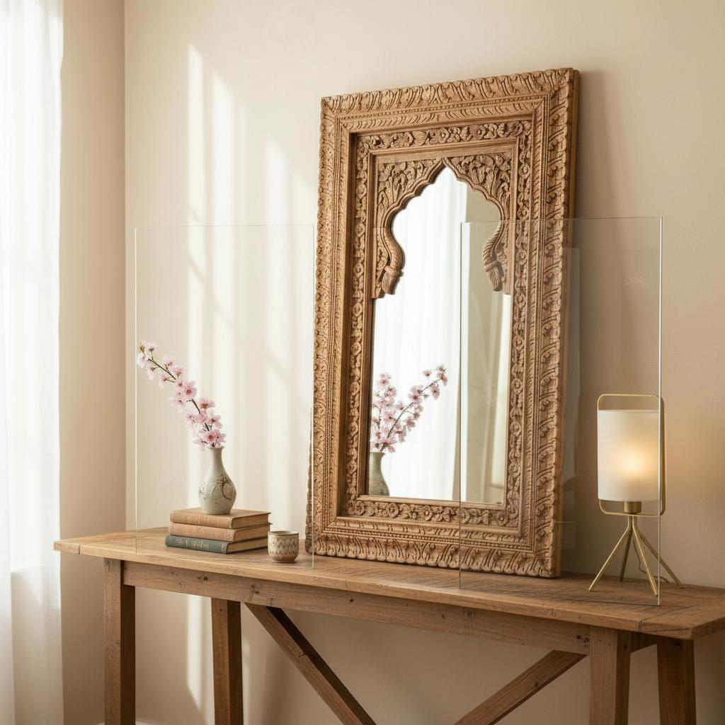 Hand-Carved Wooden Arch Wall Frame  Indian Window Frame Mirrro, Ornate Floral Carving, Bedroom Style Wall Art | Style Home Decor Furniture