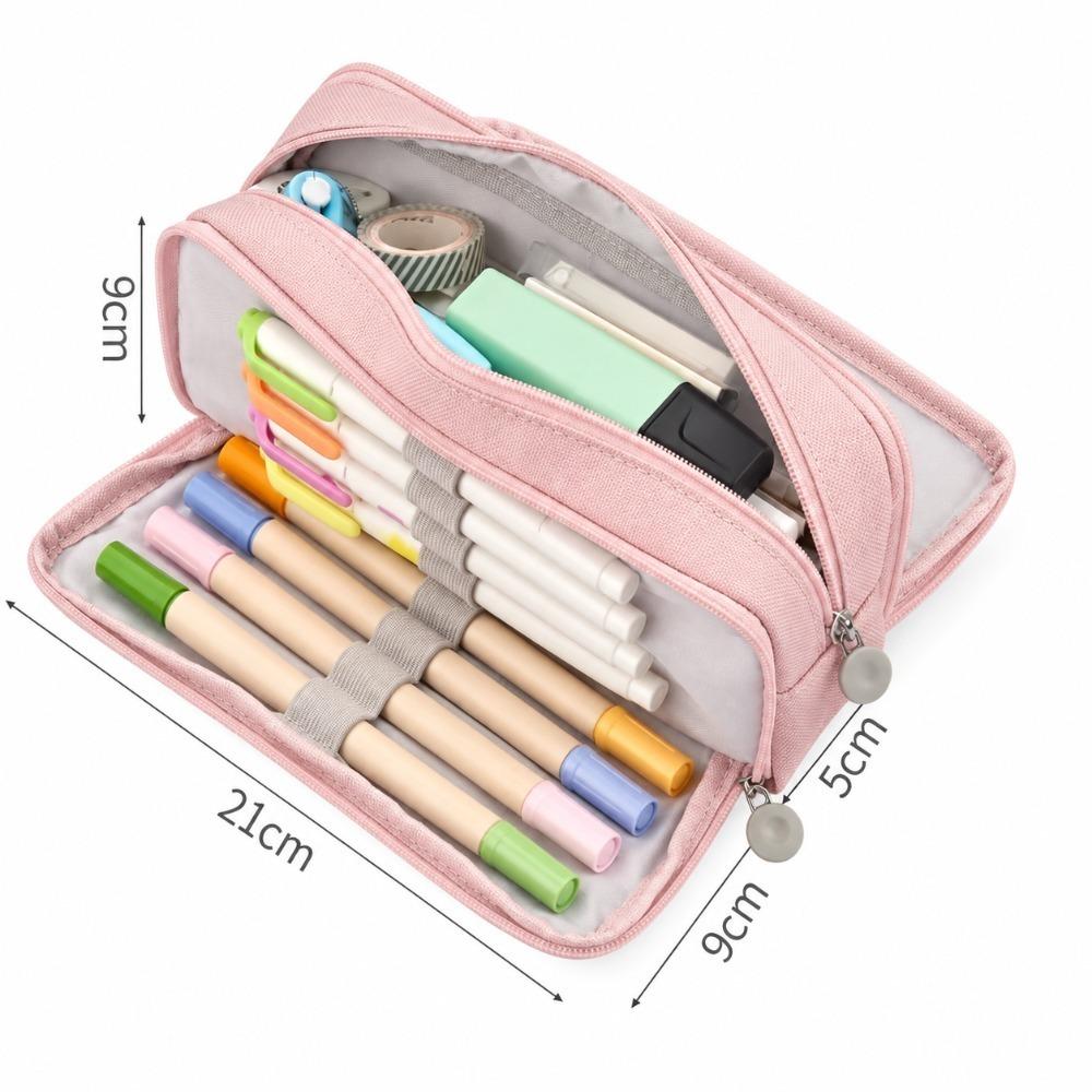 Spacious Interior Double Window Pencil Case Solid Color Solid Color Pencil Pouch Travel Organize