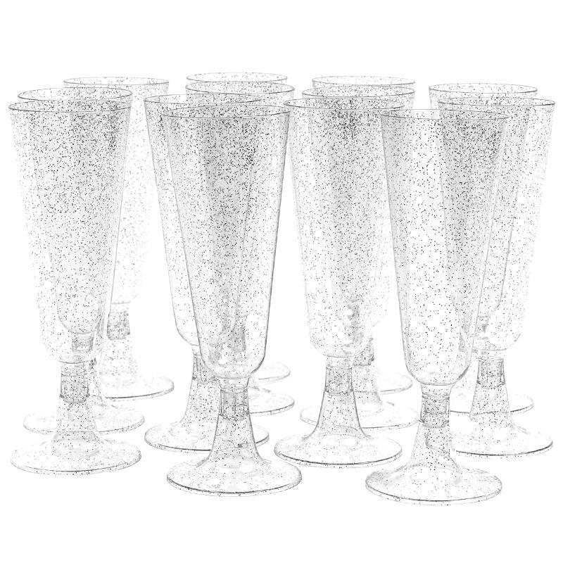 50pcs Disposable Plastic Champagne Glasses Cocktail High Footed Glasses Crystal Glasses Imitation Glass Wedding Party Supplies