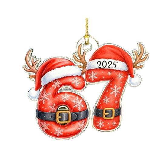 Christmas Pendant Striped Print Number 6 7 Charm 2D Acrylic Hanging Pendant Party Home Festive Cheer