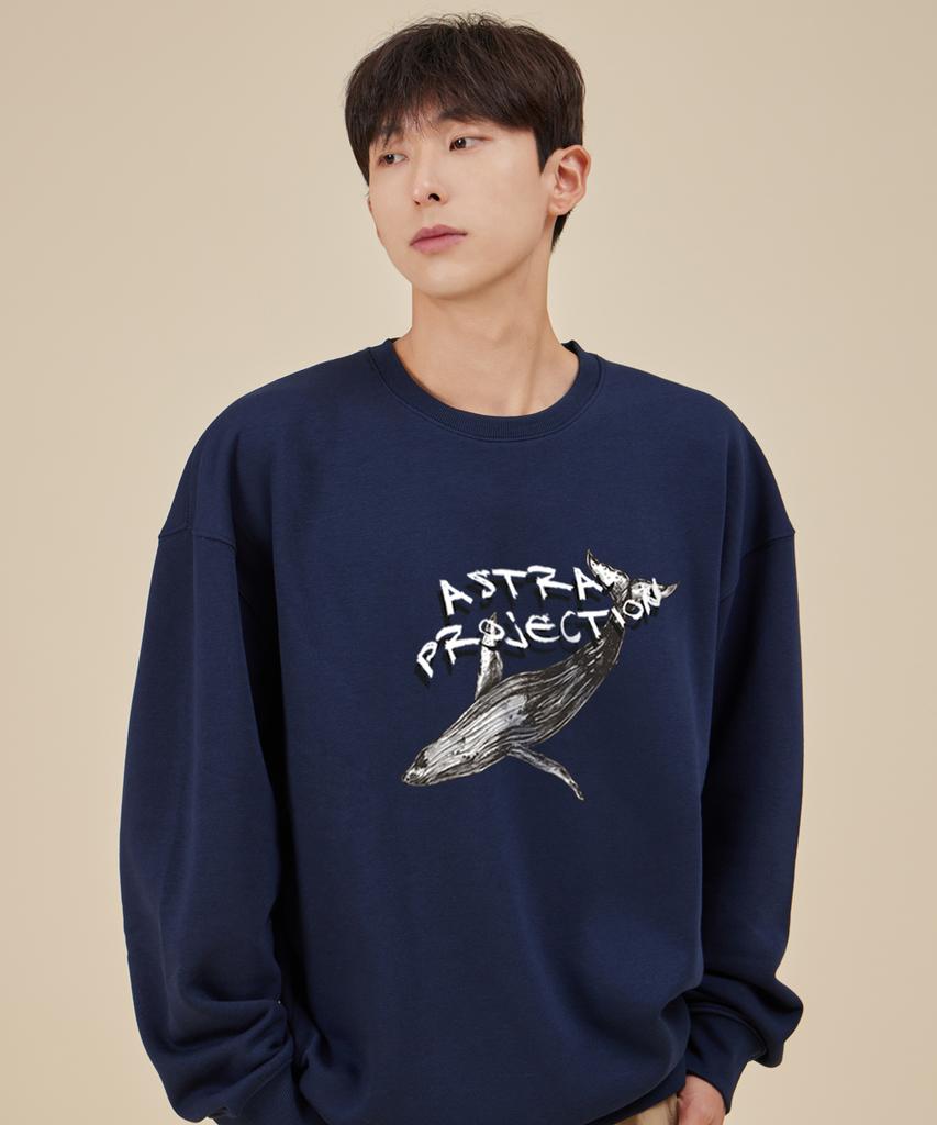 ASTRAL PROJECTION Whale Loose Fit Sweatshirt_Navy
