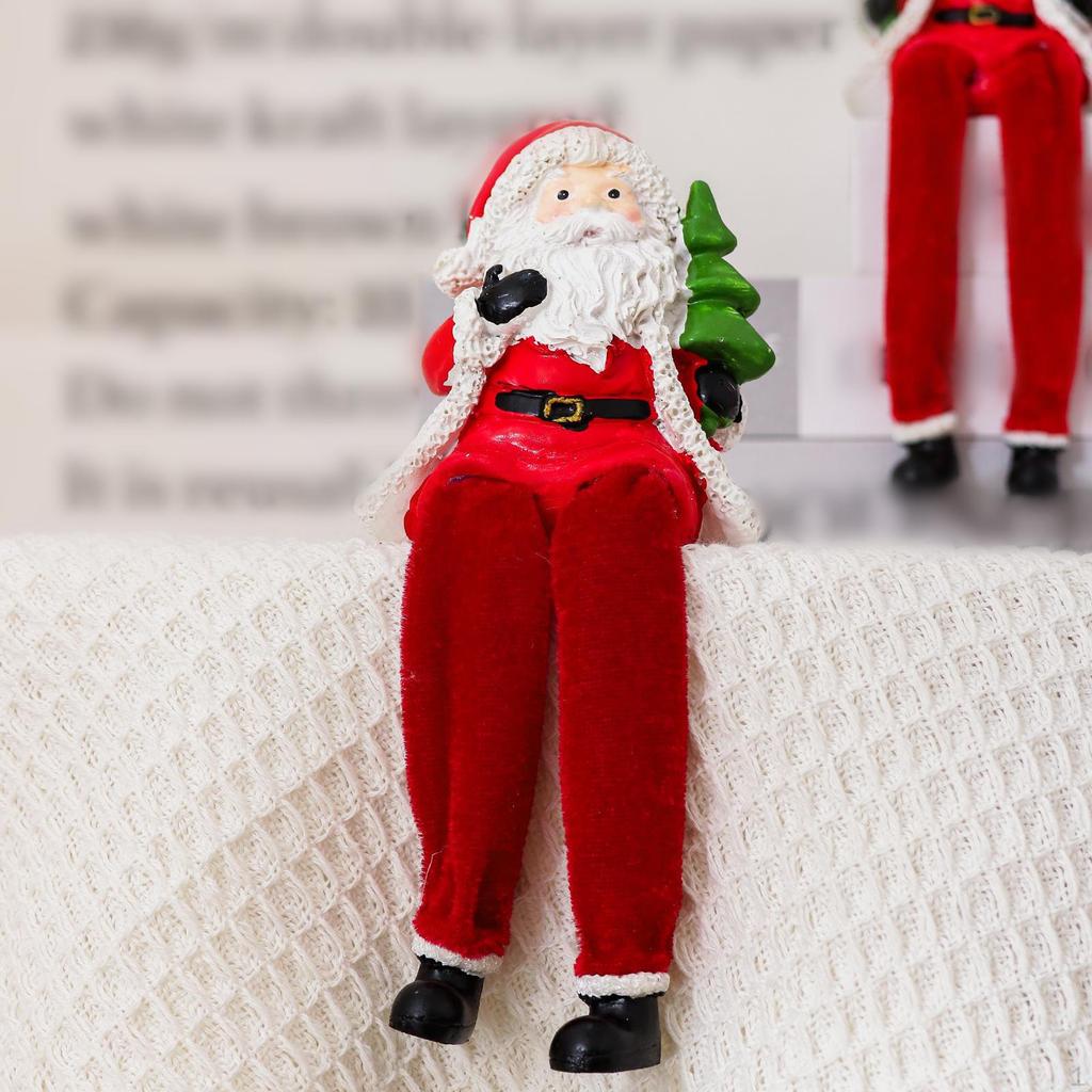 Resin Sitting Santa Figurine Christmas Decoration Holding Tree Collectible Figure
