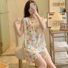 Anti-bumping Pajamas Women's Summer Ultra-thin Cotton and Silk Summer Vest Shorts Sleeveless Set Cool Cotton Silk Loungewear