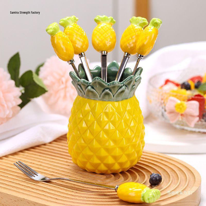Elegant Stainless Steel & Ceramic Fruit Fork Set