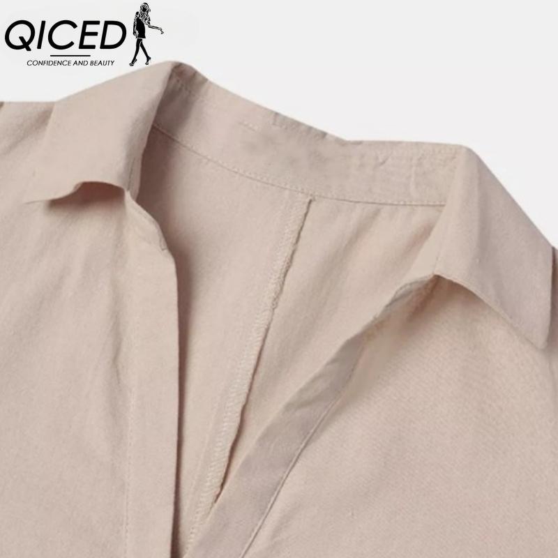 QICED Women's Fashion Spring Autumn Solid Color Print Long Sleeve High Waist Casual Dresses