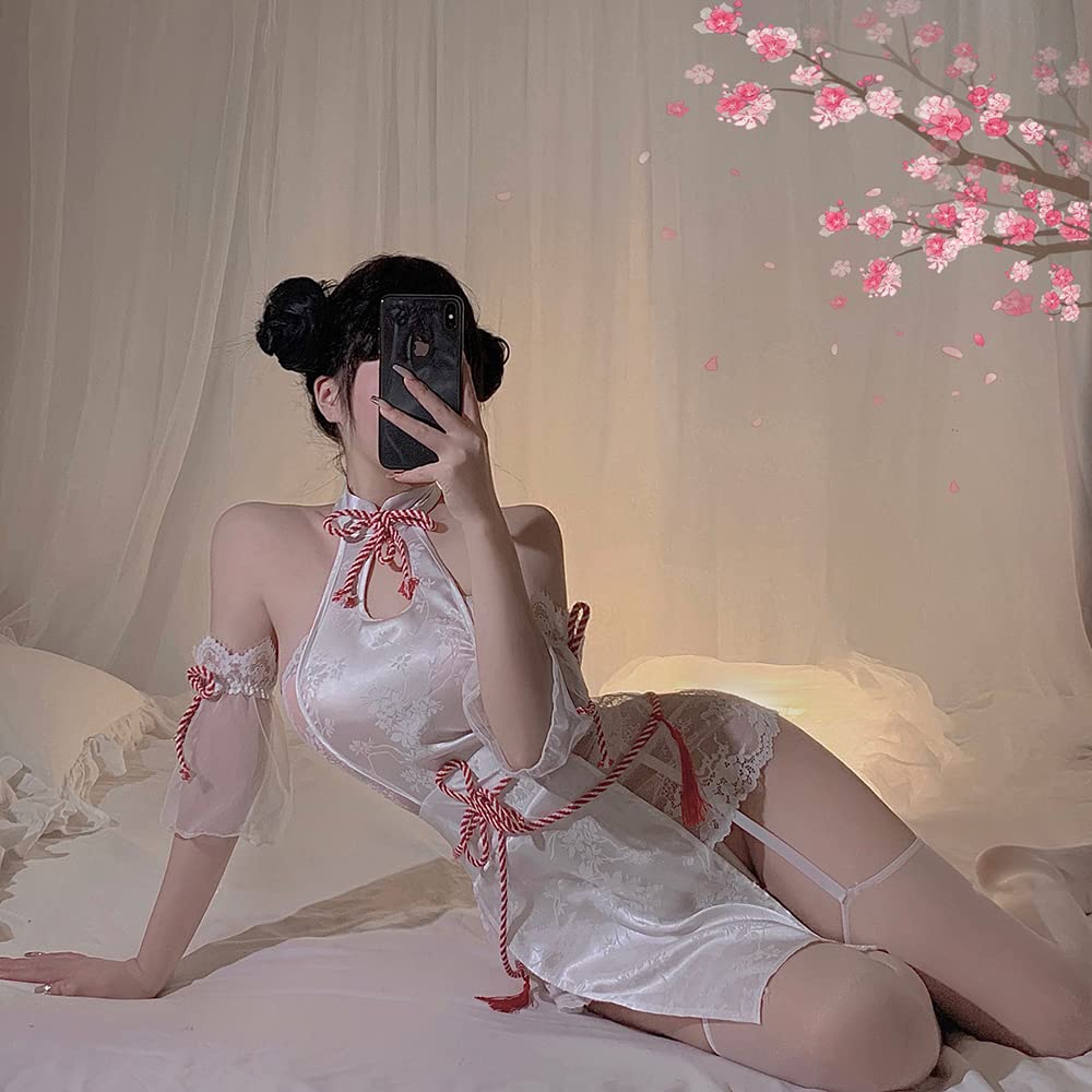 SHLYMP Chinese Clothes Cosplay Sexy Chinese Chinese Dress Cosplay Erotic Extreme Erotic Lingerie Underwear One Piece Costume Long Slit Dress Baby Doll